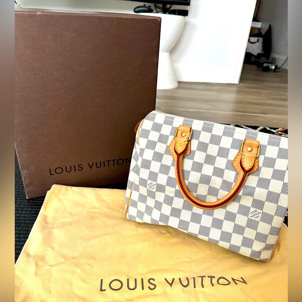 AUTHENTIC Louis Vuitton Damier Azur Speedy 25 Handbag with Box